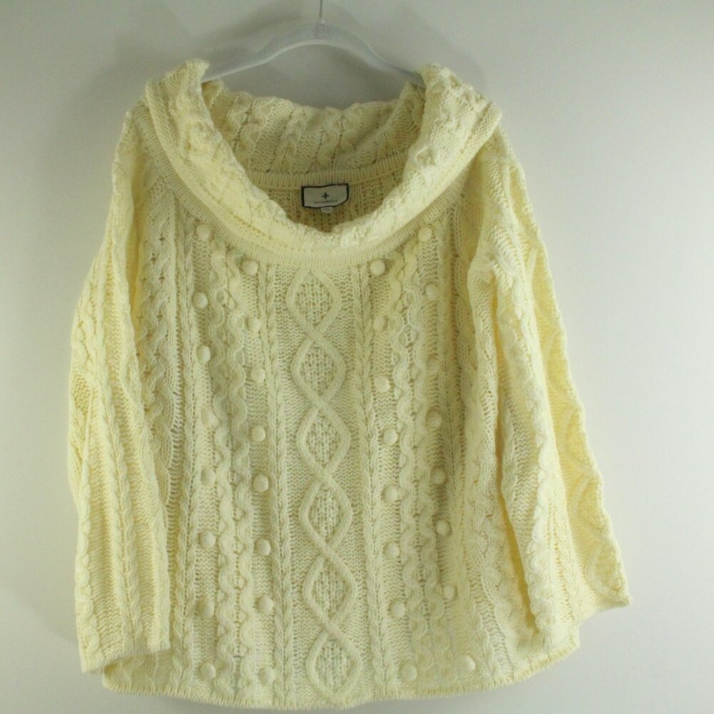 Tuckernuck Cream Cable Knit Pom Pom Detail Cowl Neck Sweater XXL
